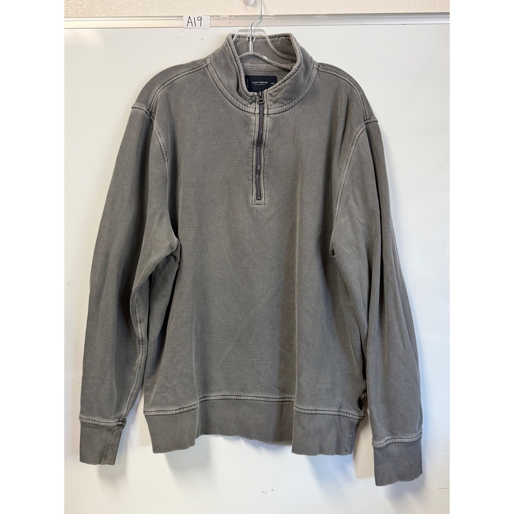 Lucky Brand Mens XXL Grey 1/4 Zip Cotton Pullover Sweatshirt Washed Grey